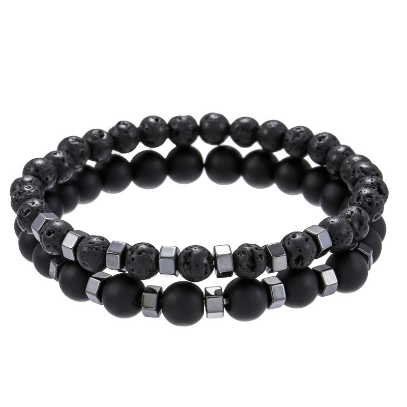 Natural black matte lava volcanic stone wear black gallstone separation beads elastic bracelet suit bracelet  wholesale nihaojewelrypicture1