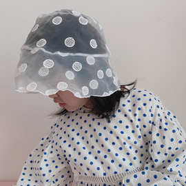 韩国儿童蕾丝网纱渔夫帽公主甜美超薄透气防晒帽女童洋气夏季帽子