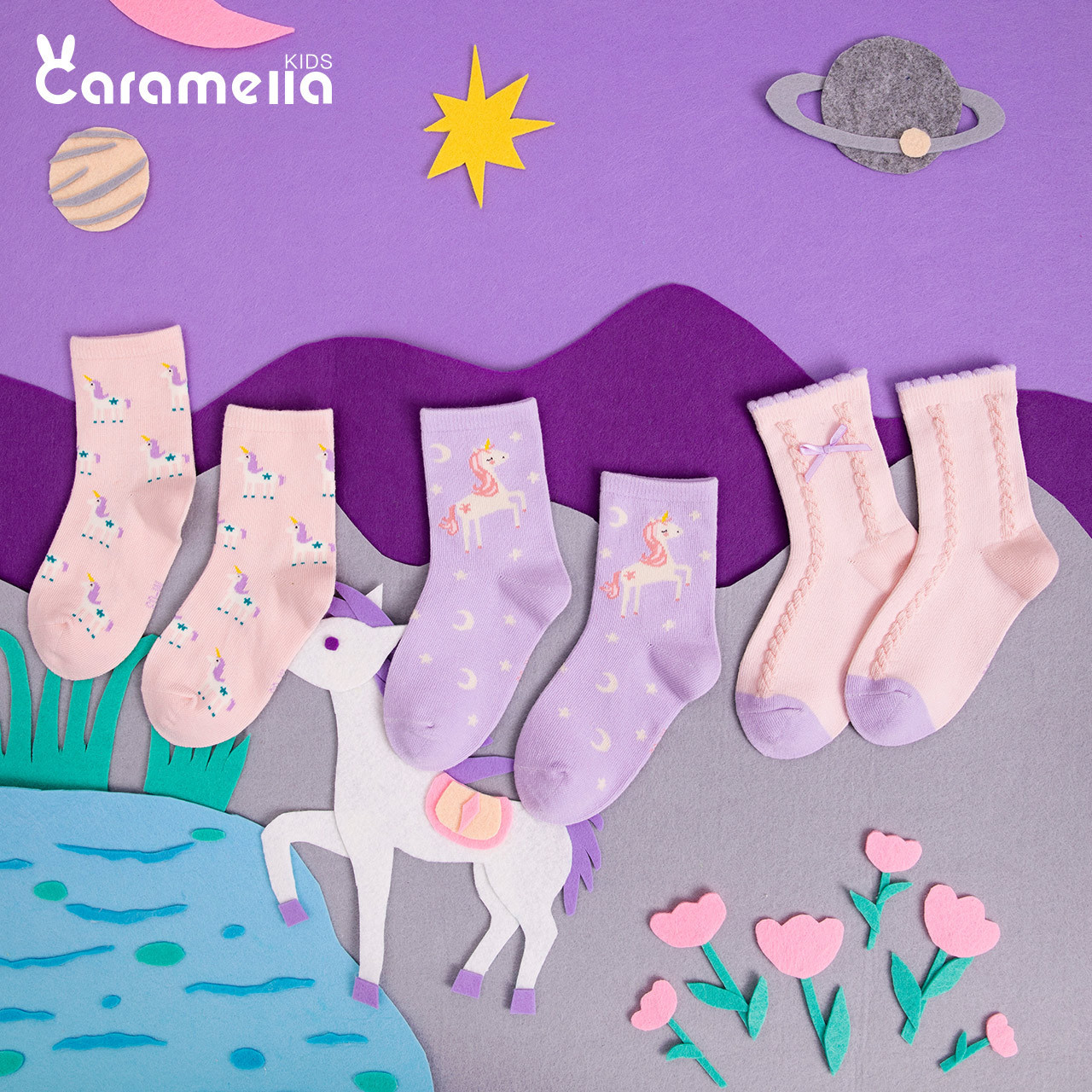 children Cotton socks Cartoon animal lovely Pink unicorn Autumn and winter new pattern 2020 children Socks 3 Bagged