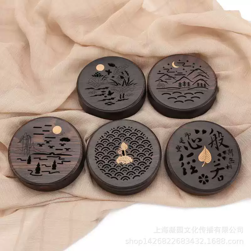 Круглая курильница из черного дерева 5 с огнеупорной хлопковой курильницей из цельного дерева для благовоний благовония в помещении дома 2 часа