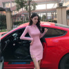 Standing collar and button hollowed out low chest buttock skirt cheongsam skirt knitted skirt long sleeve dress