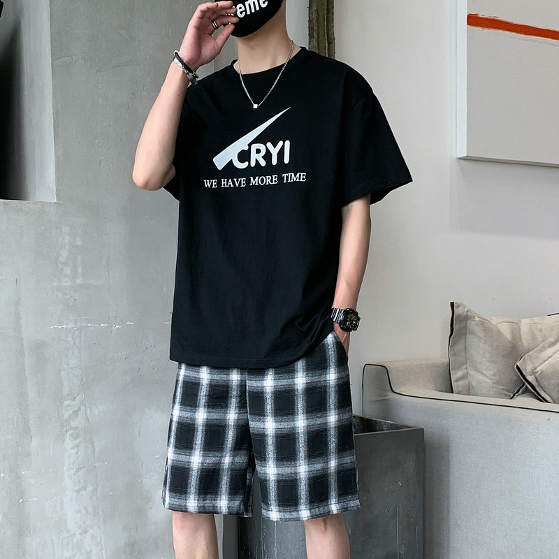 summer new pattern Five point pants Korean Edition leisure time suit Teenagers fashion Easy Short sleeved T-shirt pure cotton