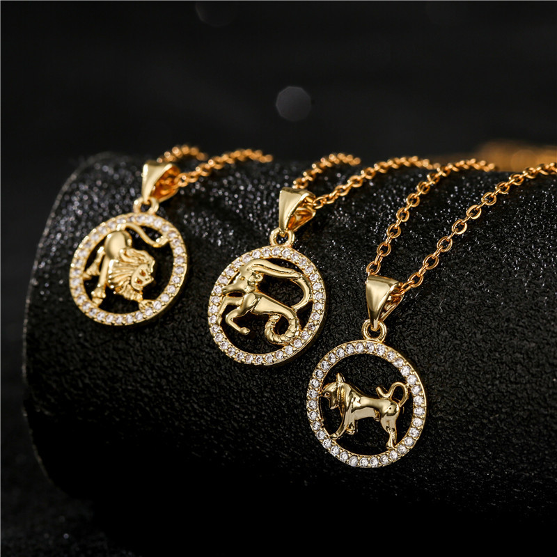 The zodiac gold pendant necklace sell like hot cakes Jewelry  female INS wind copper microscope accessories wish hot style