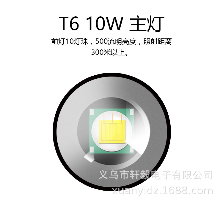 T6强光手电筒 户外COB灯 安全锤  LED带割刀USB充电 红光工作灯详情5