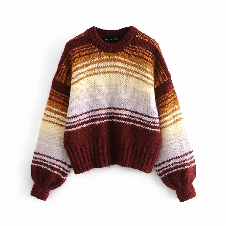 Fashion contrast color stripe knit sweater  NSLD11428