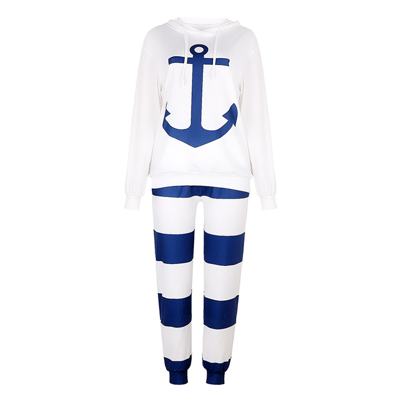 Anchor printed  hood sweater & striped print pants NSKX47344