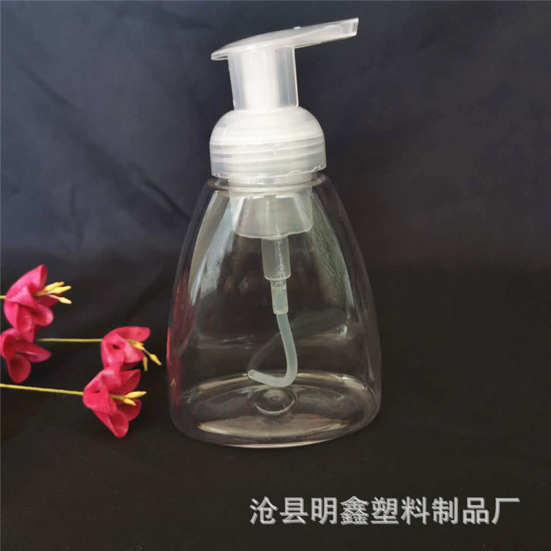 批发300毫升按压式泡沫洗手液瓶 pet透明三角塑料包装瓶子 现货