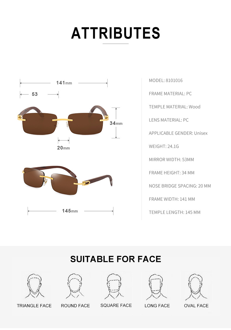 النظارات الشمسية العصرية للرجال مقلاع أرجل خشبية أصلية بدون إطار نظارة شمسية display picture 12