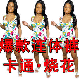 2020跨境女装新款CY1235ebay亚马逊wish欧美卡通烧花连体裤