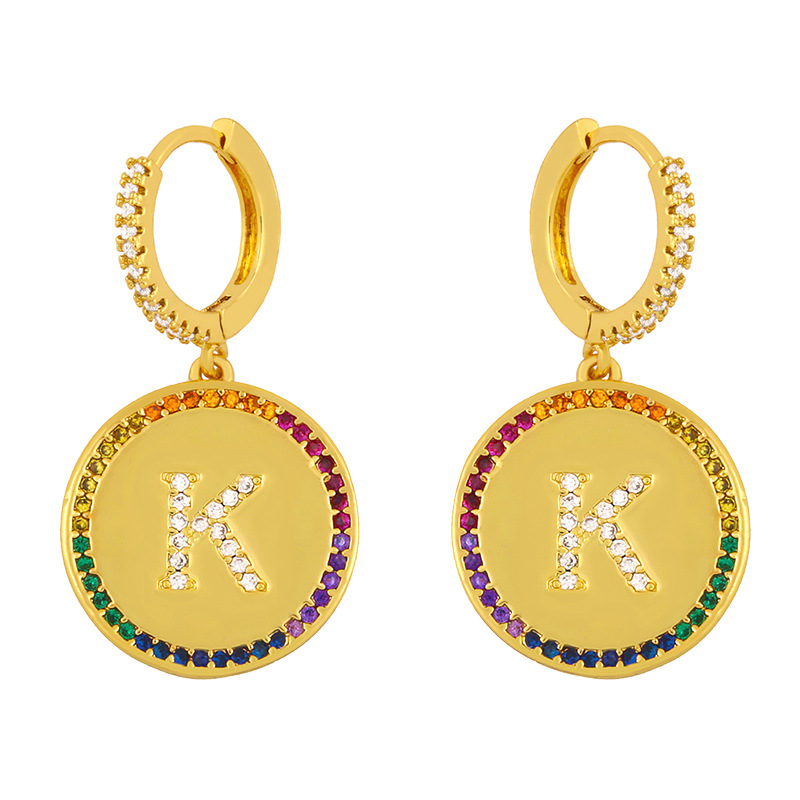 Fashion 26 English Alphabet  Inlaid Color Zircon Earrings display picture 9