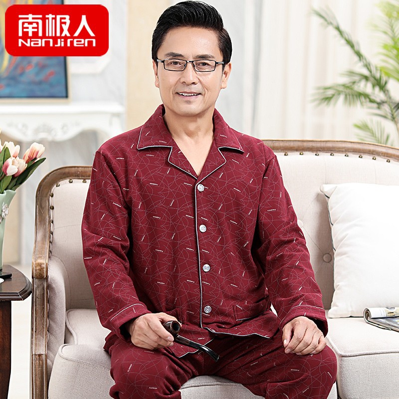 Primavera y otoño pijamas hombres de mediana edad papá cardigan 100% algodón de manga larga de los hombres mayores pijamas más tamaño ropa de casa