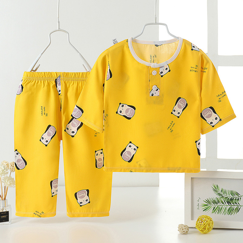 children summer new pattern TSUMUGI suit CUHK Three Quarter Sleeve Air conditioning service men and women Children's clothing Home Furnishings wholesale