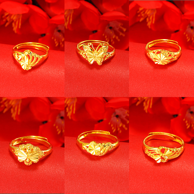 Popular exquisita moda imitación 24K oro anillo abierto de las mujeres anillo ajustable de las mujeres durante mucho tiempo no se desvanece estilo étnico