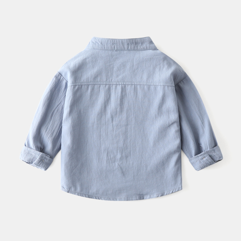 Children's Long-sleeved Shirt Spring Boys Stand Collar Solid Color Shirt Baby Top Trendy Children's Clothing