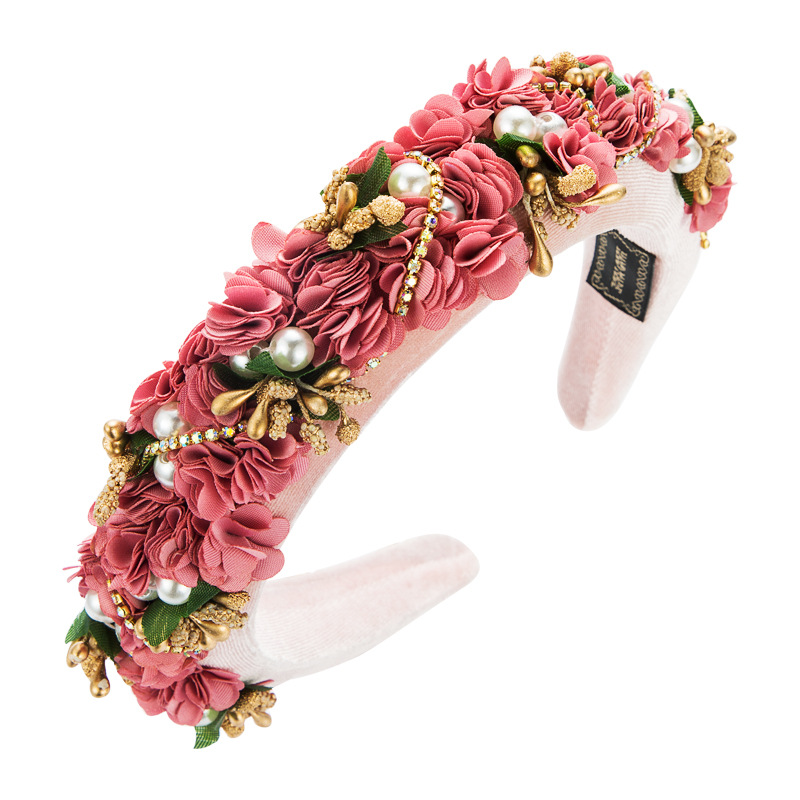 Autumn And Winter Fabric Lace Flower Bridal Pearl Rhinestone Sponge Headband display picture 9