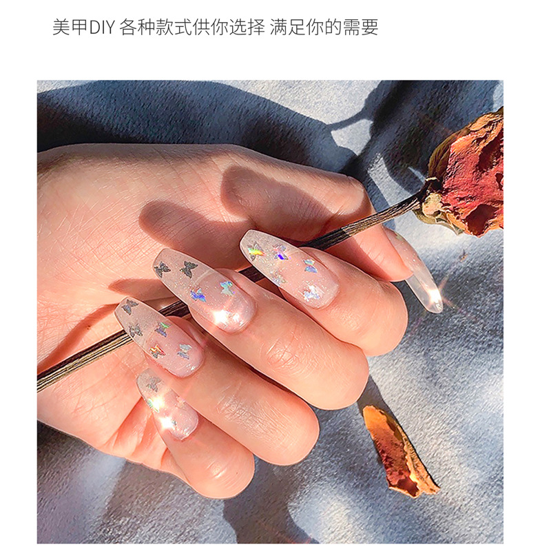 Amazon Venta caliente uñas mariposa lentejuelas 12 rejilla tira caja uñas lentejuelas mariposa color redondo uñas joyería