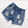 Knitted flared sleeve top denim pierced nail chain drill shorts suit