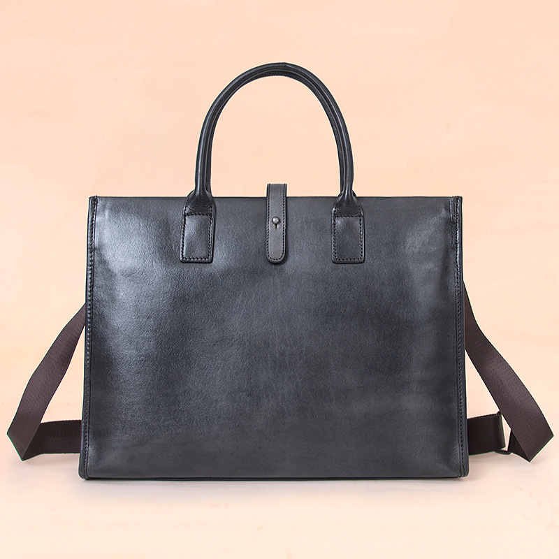 New Genuine Leather Handbag Men's Multi functional Handheld Briefcase Business Minimalist Computer Bag_voghion.com