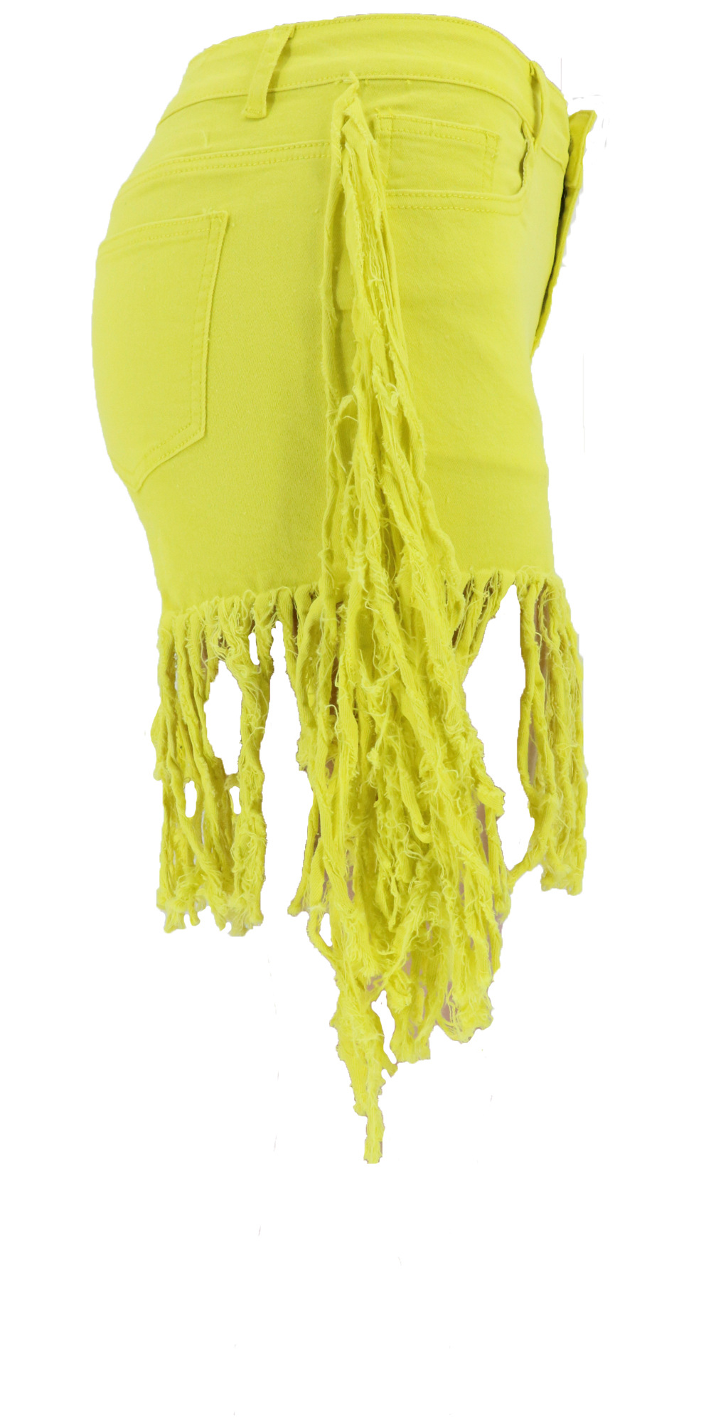 2021 Summer High Elastic Low Waist Side Bone Foot Length of Top Tassel Women Denim Shorts in Shorts