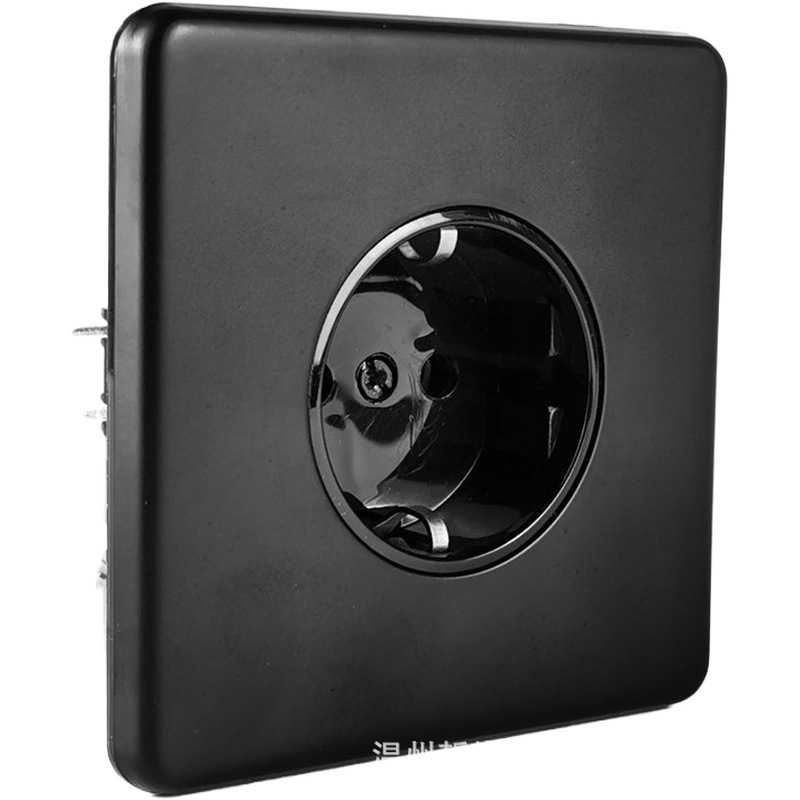 德规插座欧洲适用不锈钢面板黑色欧规德式16A带USB墙壁插座