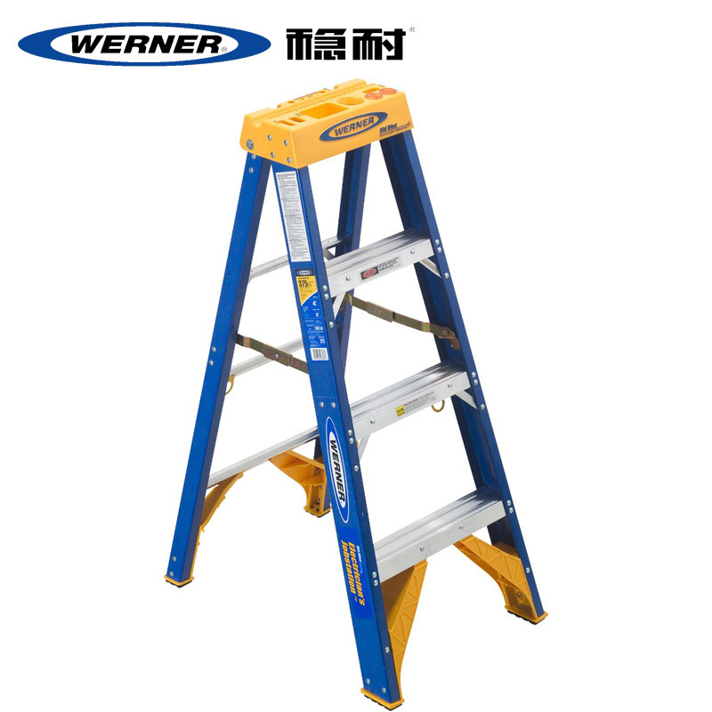 稳耐OBEL00电工玻璃钢单侧人字梯工业折叠4步仓储踏步梯1.22米