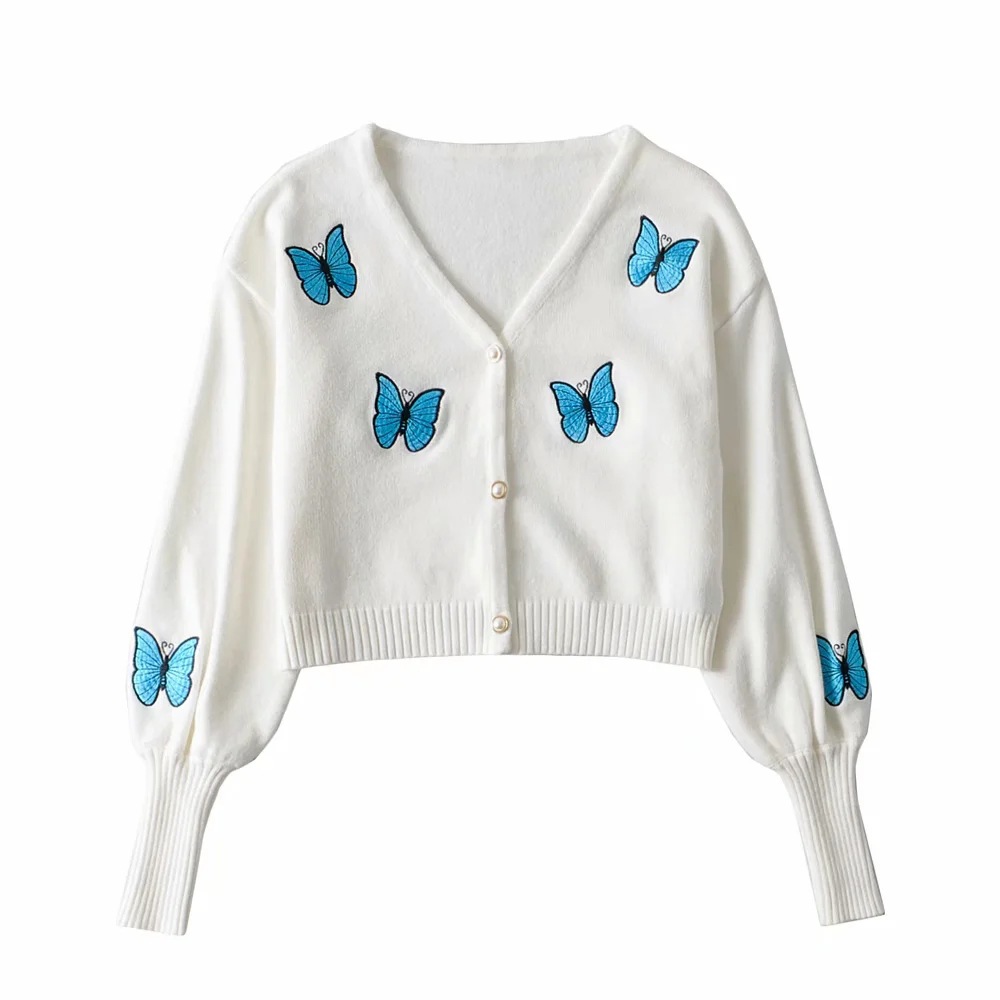 Butterfly Embroidered Knitted Cardigan NSSX73200