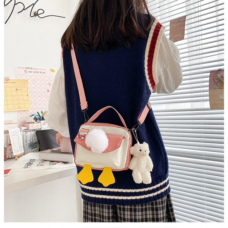 Creative and personalized duck-butted single-shoulder small square bag for women 2021 cross-border bag canvas mobile phone coin purse undefined