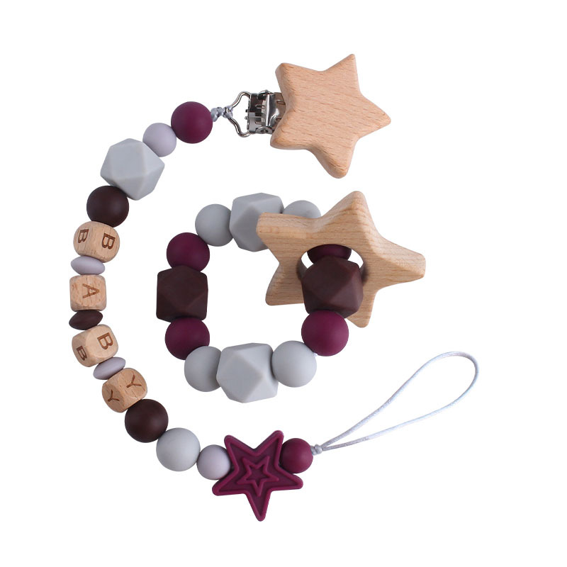 Bebé haya de cinco puntas estrella chupete clip juguete mordedor DIY bebé nombre silicona estrella de cinco puntas chupete cadena
