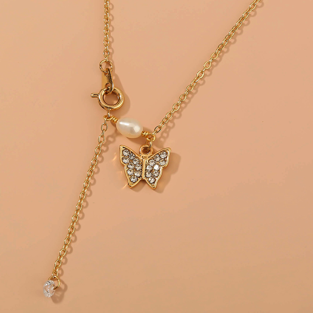 Diamant Besetzte Schmetterling Einfache Lange Anhänger Zirkon Halskette display picture 6