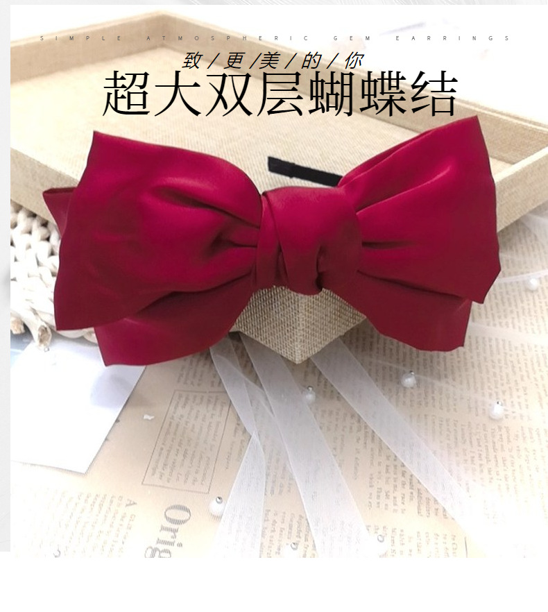 Korean Double-layer Big Bow Headband Pure Color Satin Cloth Wide-sided Hair Hole Headband Wholesale Nihaojewerly display picture 28