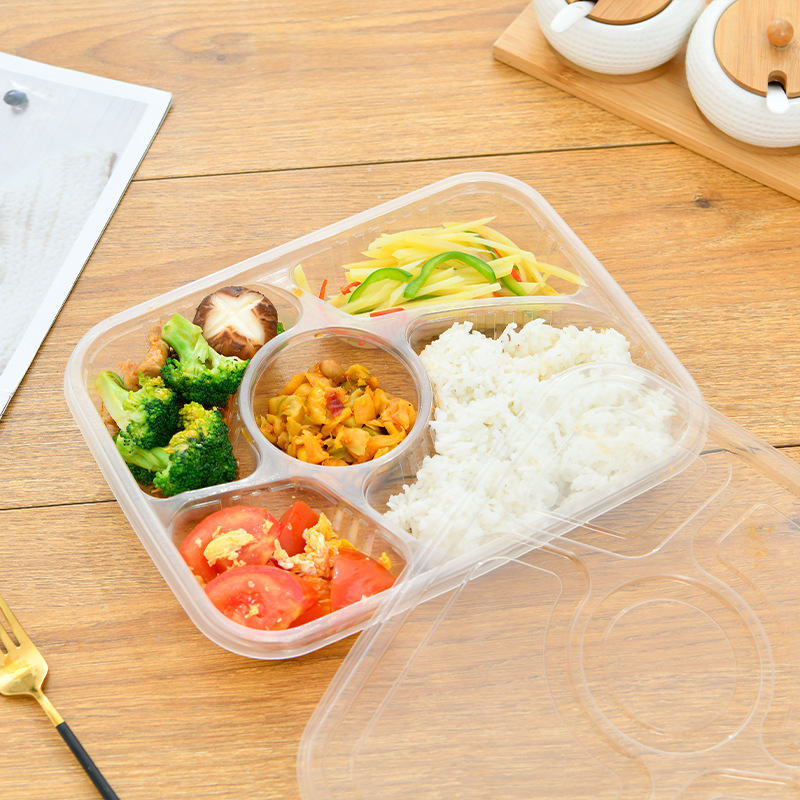 一次性5格餐盒 透明塑料外卖盒加厚独立密封便当盒可微波学生餐盒|ru