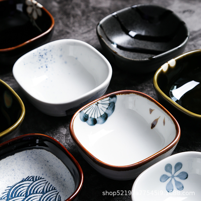 Platos de estilo japonés bajo vidriado, vajilla creativa para el hogar, plato de condimentos, plato de bocadillos, plato cuadrado de cerámica, plato de inmersión para restaurante