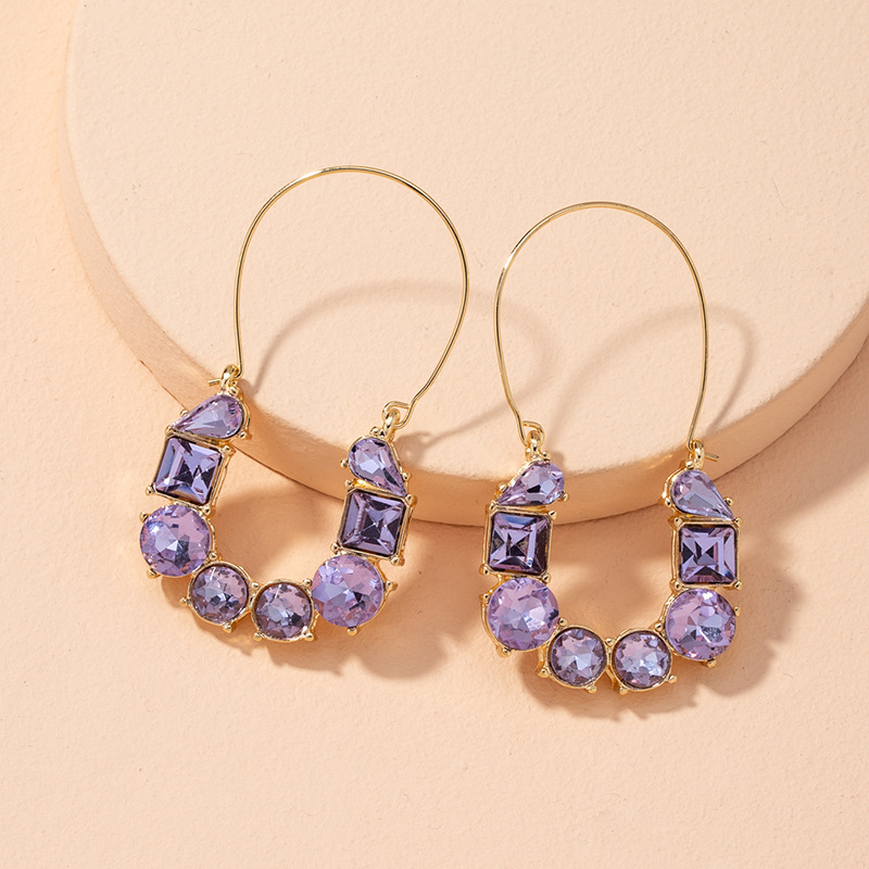 Retro Purple Diamond Earrings display picture 2
