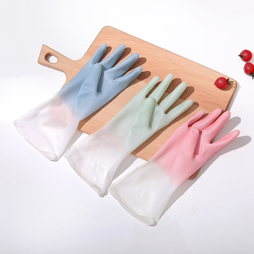 渐变洗碗手套薄款家务清洁耐用厨房洗衣服防水乳胶耐用性手套批发