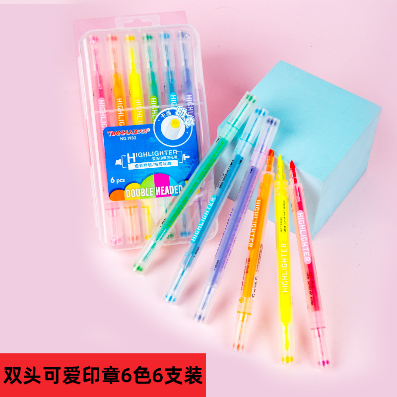 1932 sello de doble cabeza fluorescente pluma estudiante DIY diario pluma moda creativa papelería 1 Unidades 6-color marcador pluma