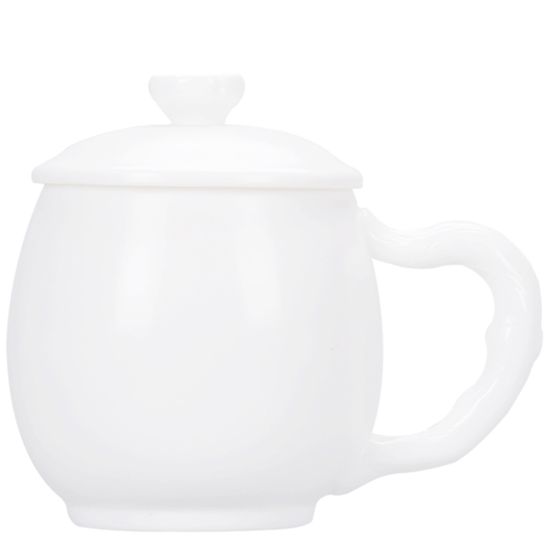 Winjiang porcelana blanca taza de té a mano oveja grasa Jade cerámica Oficina sala de reuniones agua taza de agua jefe taza con tapa