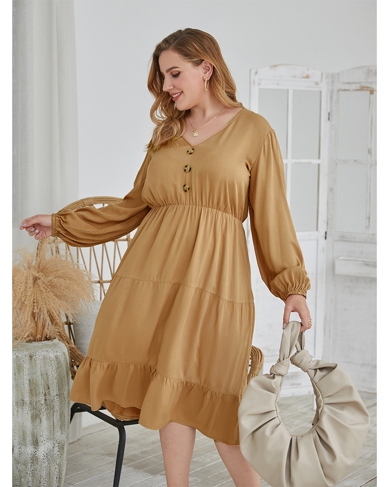 Original big swing V-neck plus size solid color dress NSQH7535