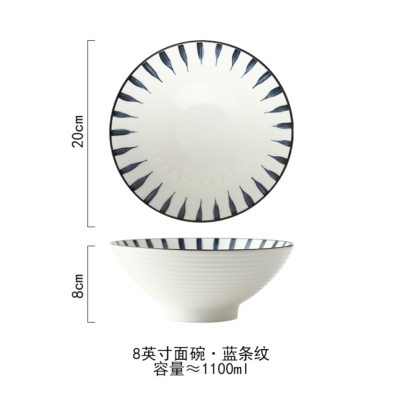 Tazón de sopa bajo vidriado pintado a mano de estilo japonés tazón de fideos tazón grande horno de microondas Cubo de cerámica tazón de fuente de fideos instantáneos tazón de fuente de ensalada tazón de altavoz