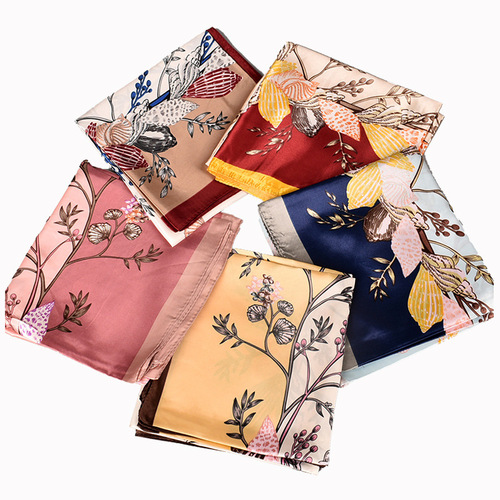  hot selling versatile autumn and winter new style 90*90 floral generous scarf wholesale printed satin scarf scarf