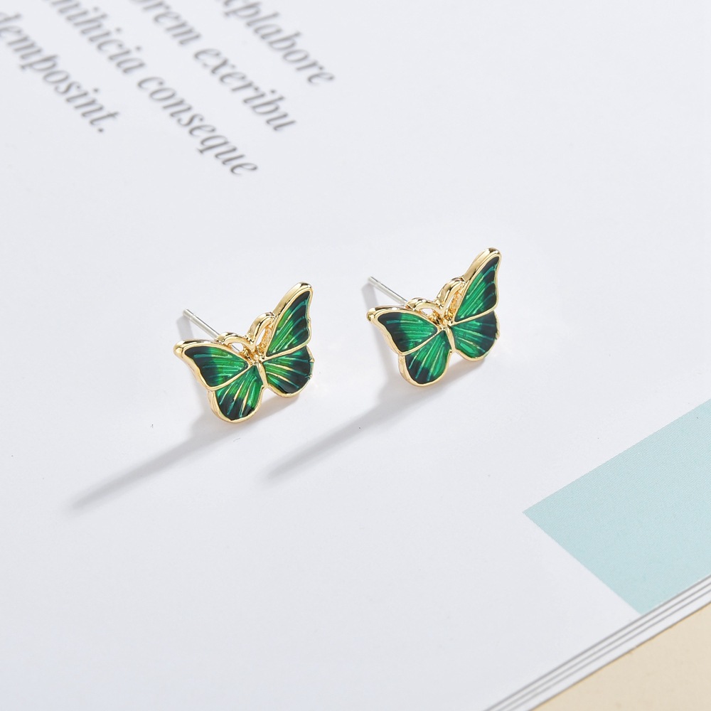 S925 Silver Needle Super Fairy Green Butterfly Ohrringe Koreanisches Temperament Einfache Retro Hong Kong Stil Kleine Ohrringe Frauen display picture 4