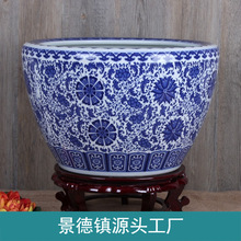 新款 景德鎮陶瓷缸 釉下彩青花養魚缸現代時尚客廳陽臺裝飾品擺件