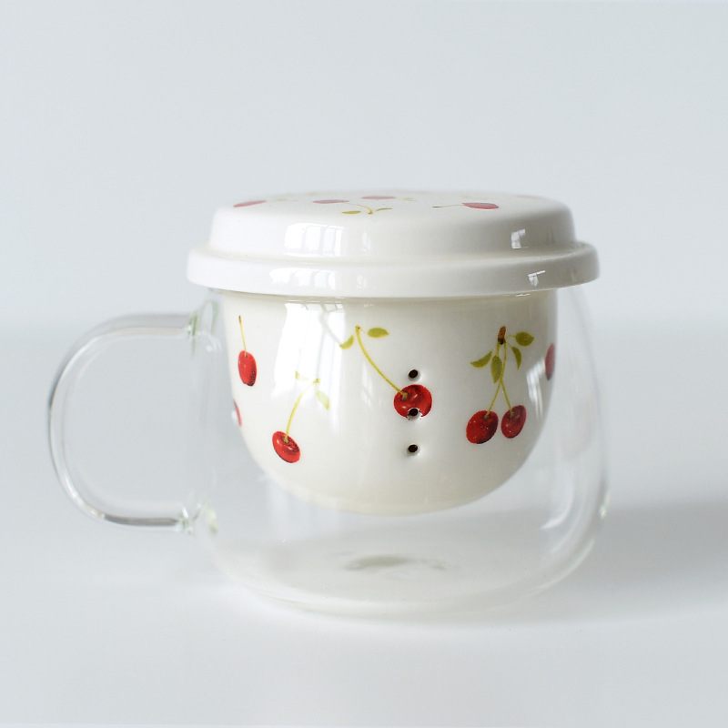 Taza de té original Taza transparente Taza de vidrio resistente a altas temperaturas Taza de té de separación de agua Taza de oficina Taza de cerámica con tapa