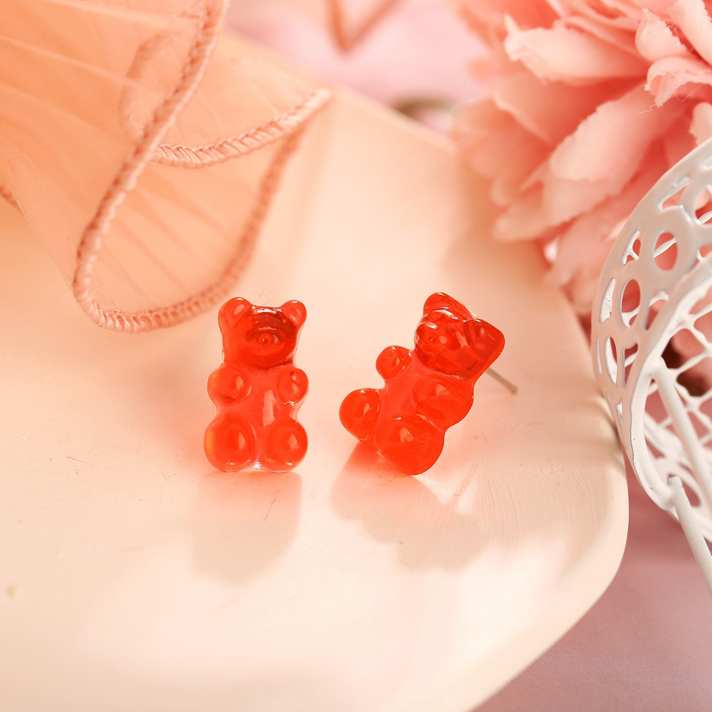 New Jelly Bear Candy Color Earrings Creative Retro Simple Solid Color Earrings For Women Wholesale display picture 7