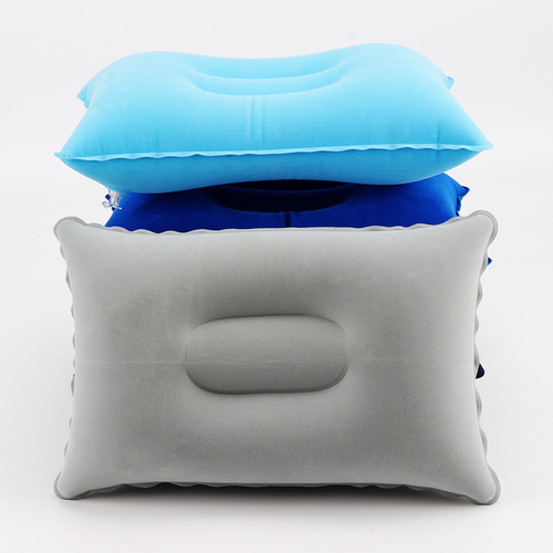 户外旅行便携充气枕  旅游露营植绒长方形充气枕头PVC午睡方型枕