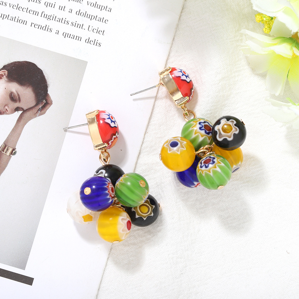 New Bohemian Ball Print Painted Earrings For Women Wholesale display picture 4