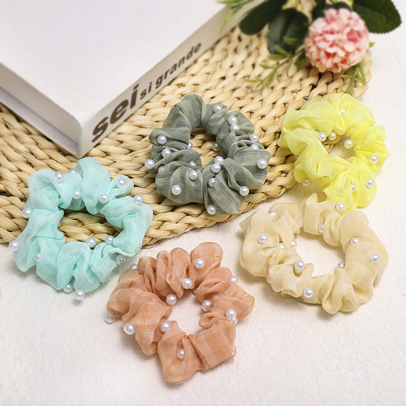 Korea New Lattice Nail Pearl Color Bright Hair Scrunchies Wholesale Nihaojewelry display picture 13