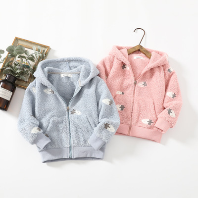 2020 Adidas Children's clothing children sheep coat Children Hooded zipper Cartoon Plush Cardigan Jacket