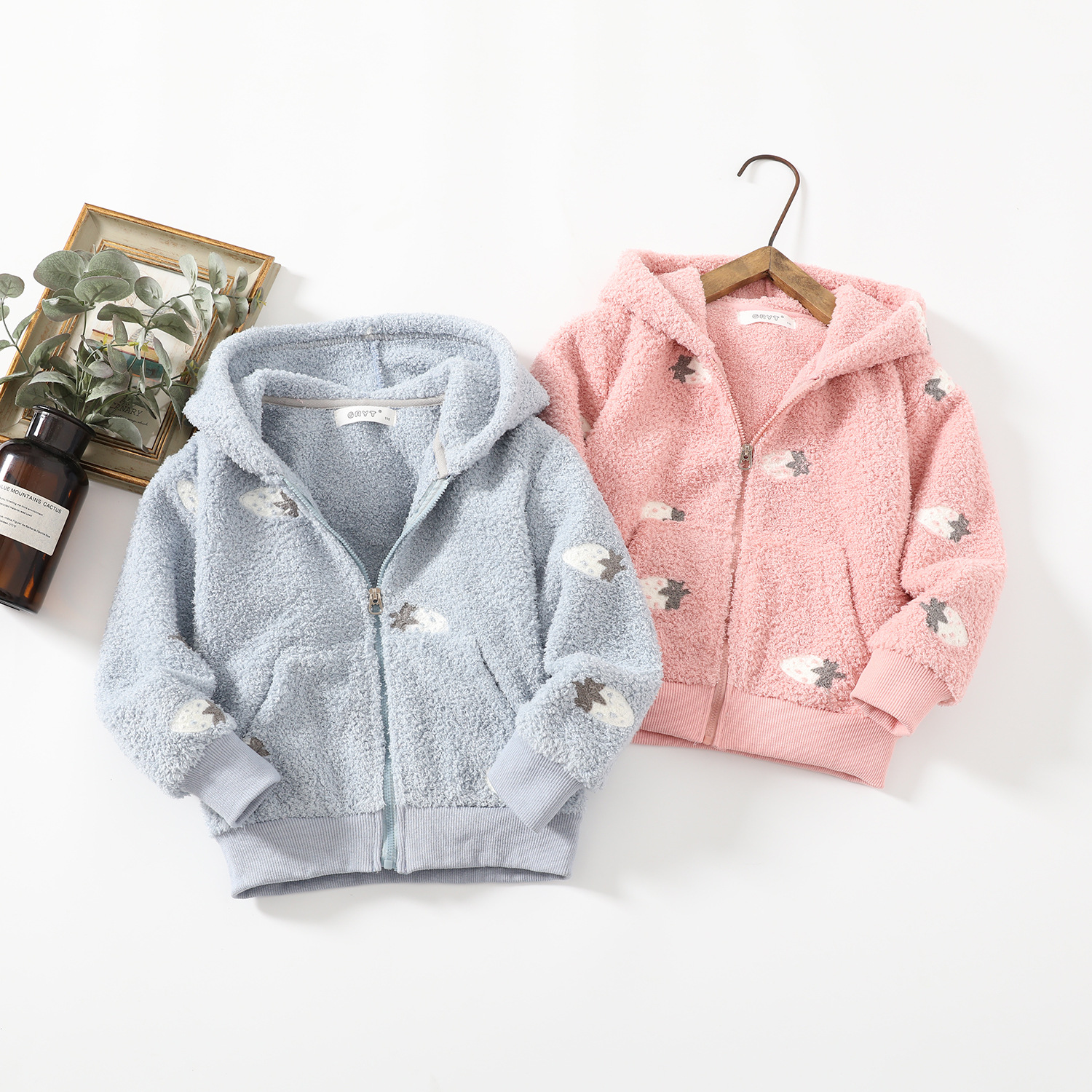 2020 Adidas Children's clothing children sheep coat Children Hooded zipper Cartoon Plush Cardigan Jacket