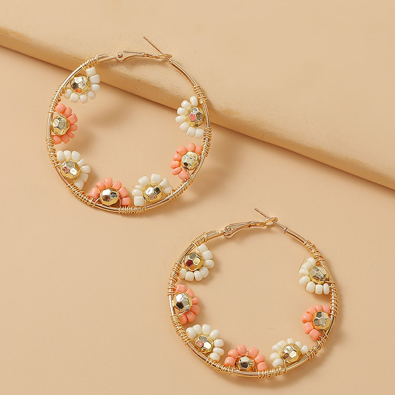 Personality Geometric Round Hand-woven Rice Bead Earrings Personality Exaggerated Ear Ring Jewelry Wholesale Nihaojewelry display picture 6