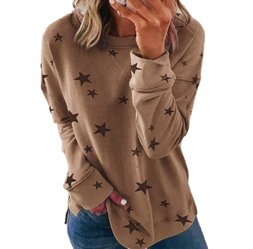 Five-Pointed Star Print Long-Sleeved Sweatshirt NSYHY105727